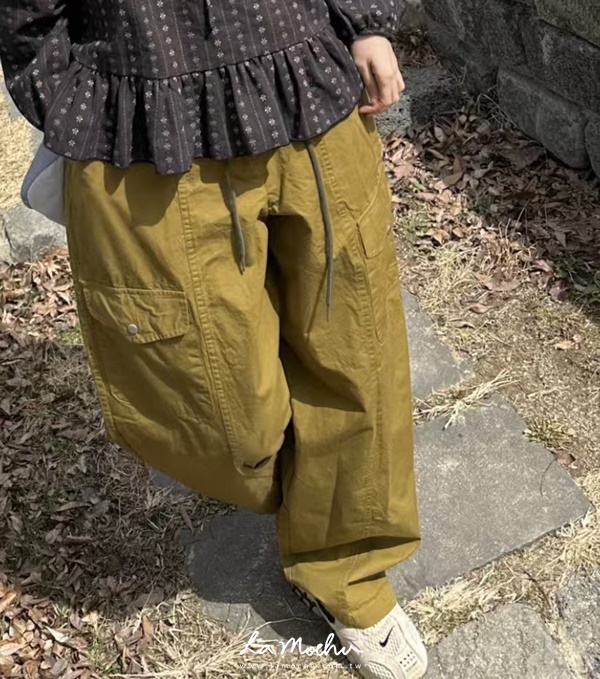 拼色綁帶個性工作褲